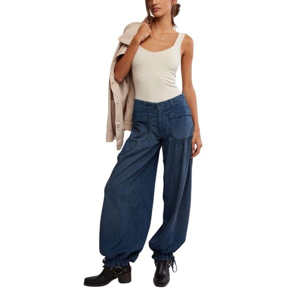 Free People Women’s Lotus High Waist Tie Hem Barrel Leg Jeans Sz 32 We the Free - Picture 1 of 6